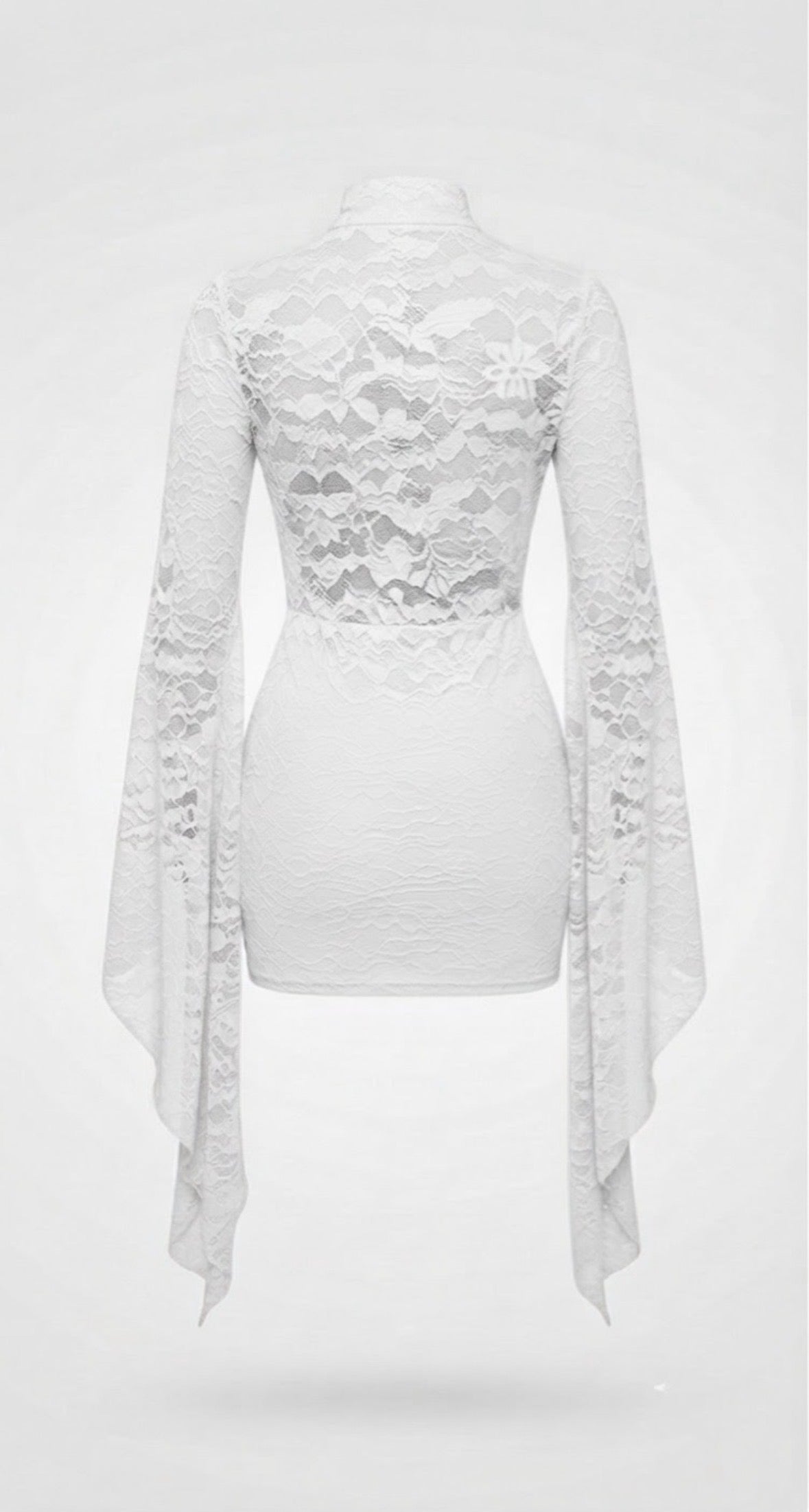 White Lace Mini Dress with Flowing Cape